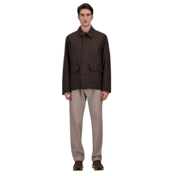 Veste boutonnée HERNO Laine Prince de Galles marron noir poche plaquée