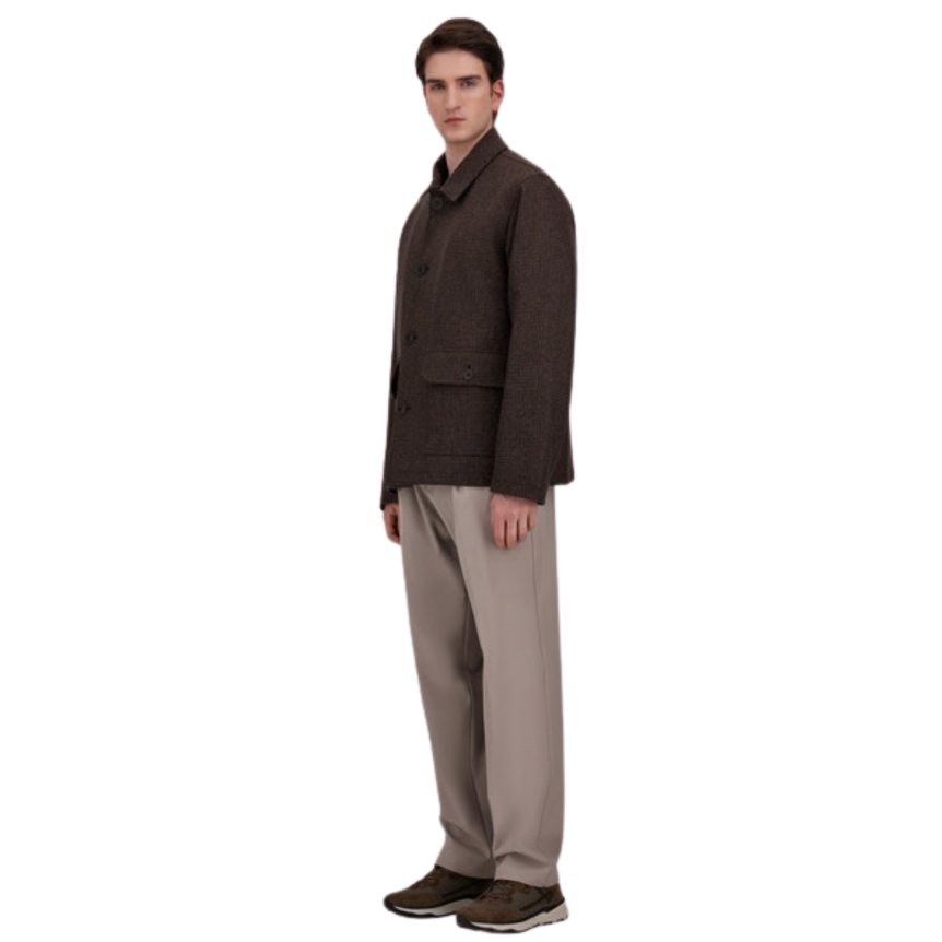Veste boutonnée HERNO Laine Prince de Galles marron noir poche plaquée