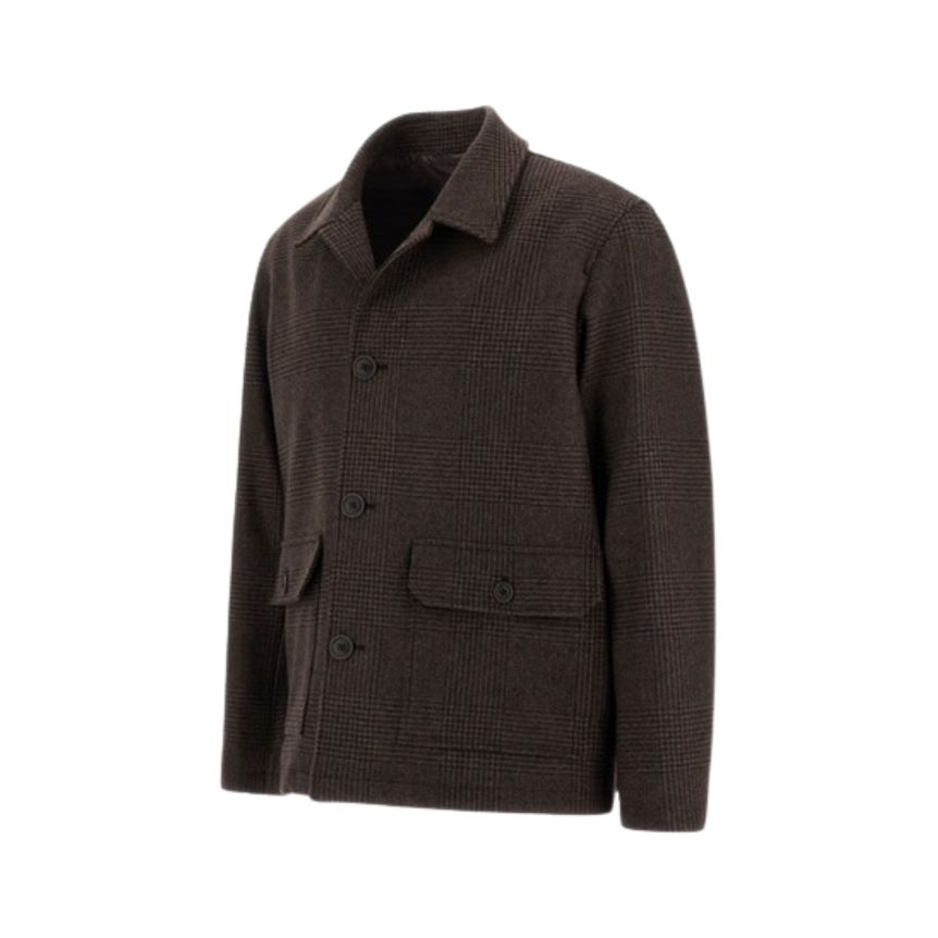 Veste boutonnée HERNO Laine Prince de Galles marron noir poche plaquée