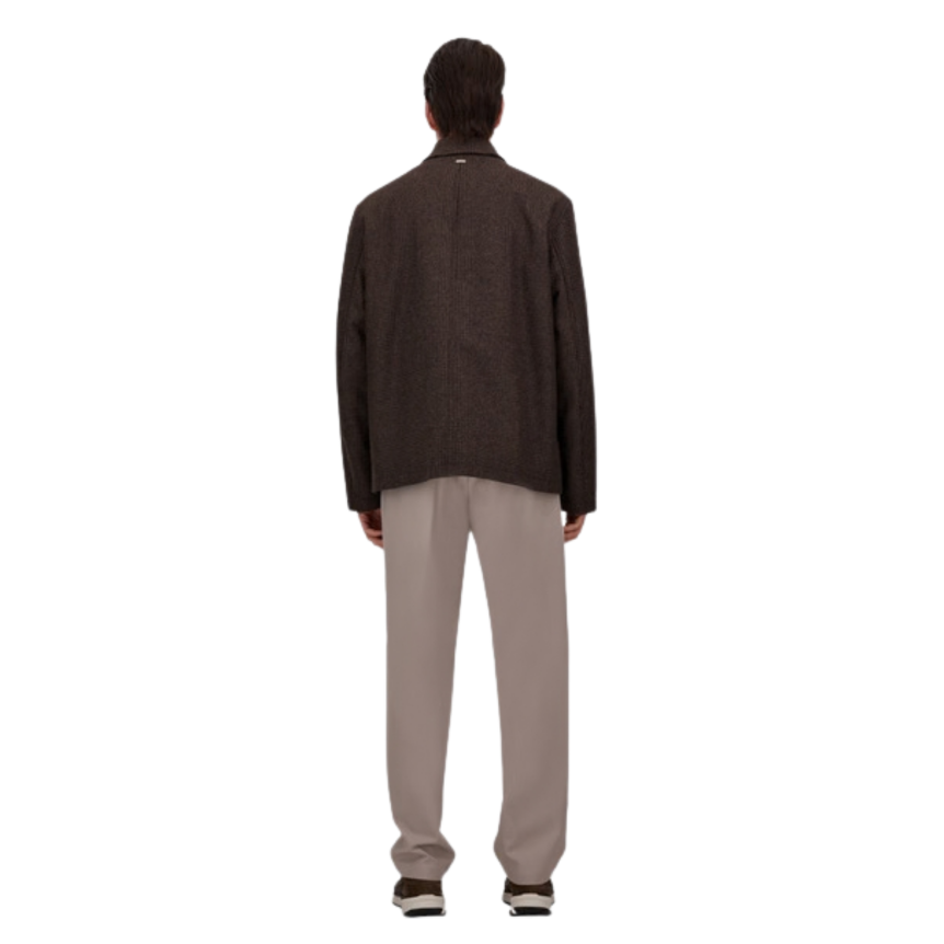 Veste boutonnée HERNO Laine Prince de Galles marron noir poche plaquée