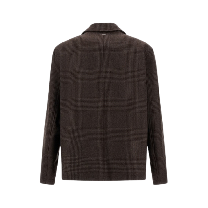 Veste boutonnée HERNO Laine Prince de Galles marron noir poche plaquée