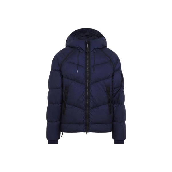 Doudoune à capuche CP COMPANY avec visière de protection nylon bleu marine