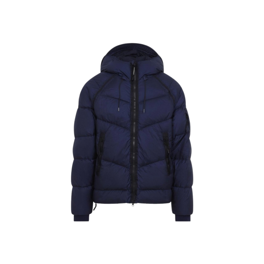 Doudoune à capuche CP COMPANY avec visière de protection nylon bleu marine