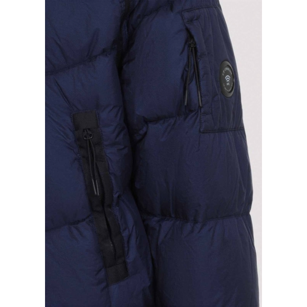 Doudoune à capuche CP COMPANY avec visière de protection nylon bleu marine
