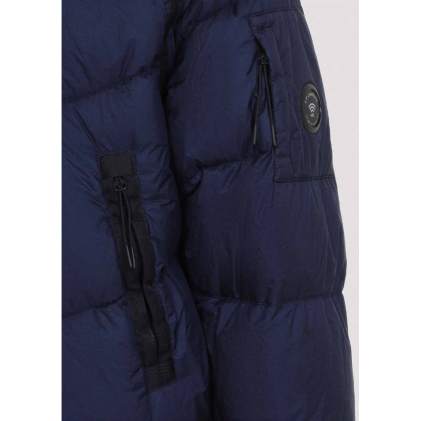 Doudoune à capuche CP COMPANY avec visière de protection nylon bleu marine