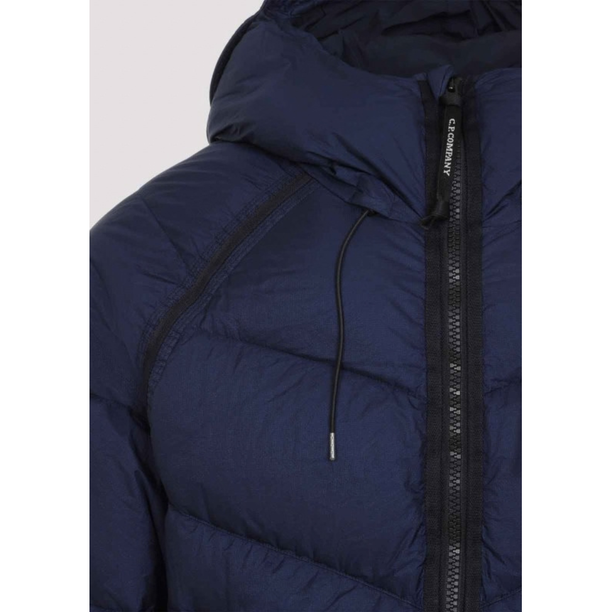Doudoune à capuche CP COMPANY avec visière de protection nylon bleu marine