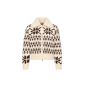 Cardigan zippé laine jacquard écru flocon marron sequins