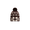 Bonnet à pompon maille laine jacquard marron motif flocon écru sequins