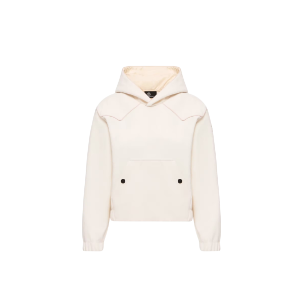 Sweat shirt à capuche MONCLER polaire teddy écru bordure rose Grenoble Collection