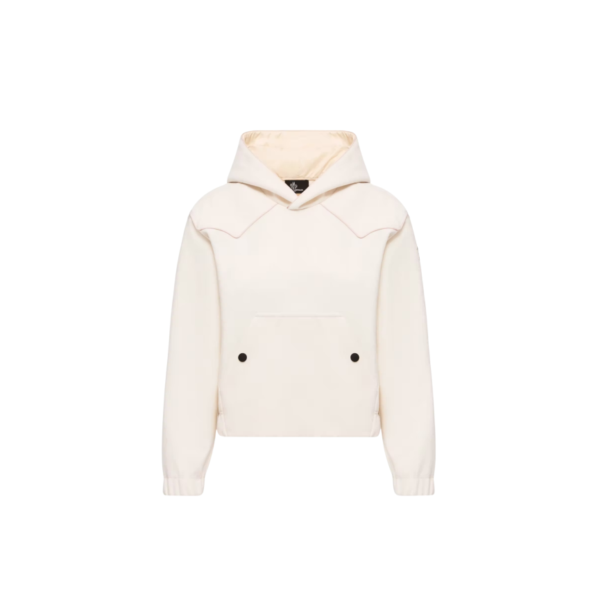 Sweat shirt à capuche MONCLER polaire teddy écru bordure rose Grenoble Collection