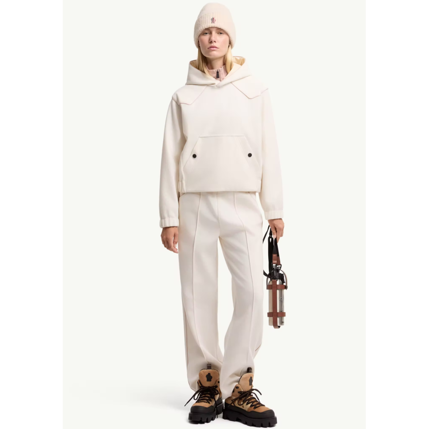 Sweat shirt à capuche MONCLER polaire teddy écru bordure rose Grenoble Collection