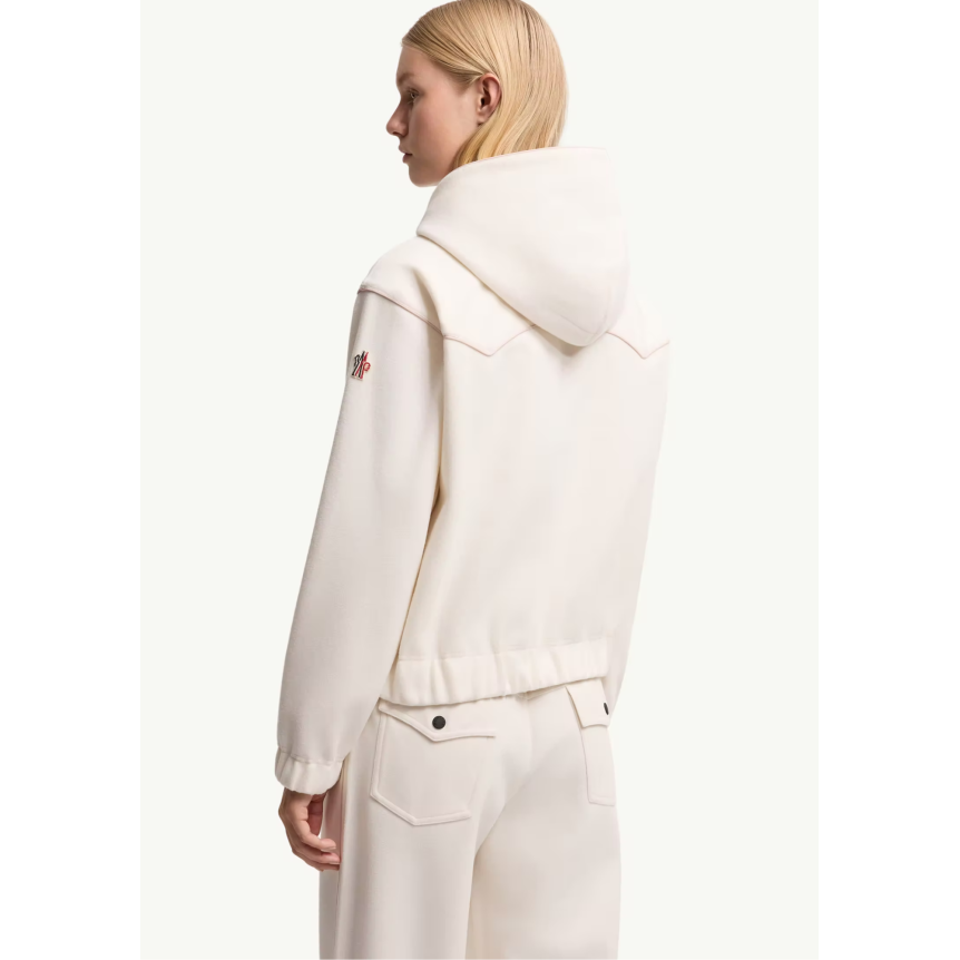 Sweat shirt à capuche MONCLER polaire teddy écru bordure rose Grenoble Collection