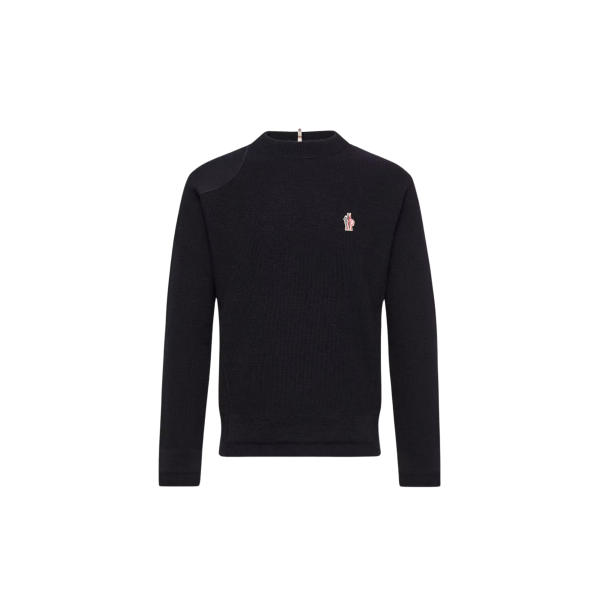Pull col rond MONCLER laine bleu marine logo Grenoble Collection