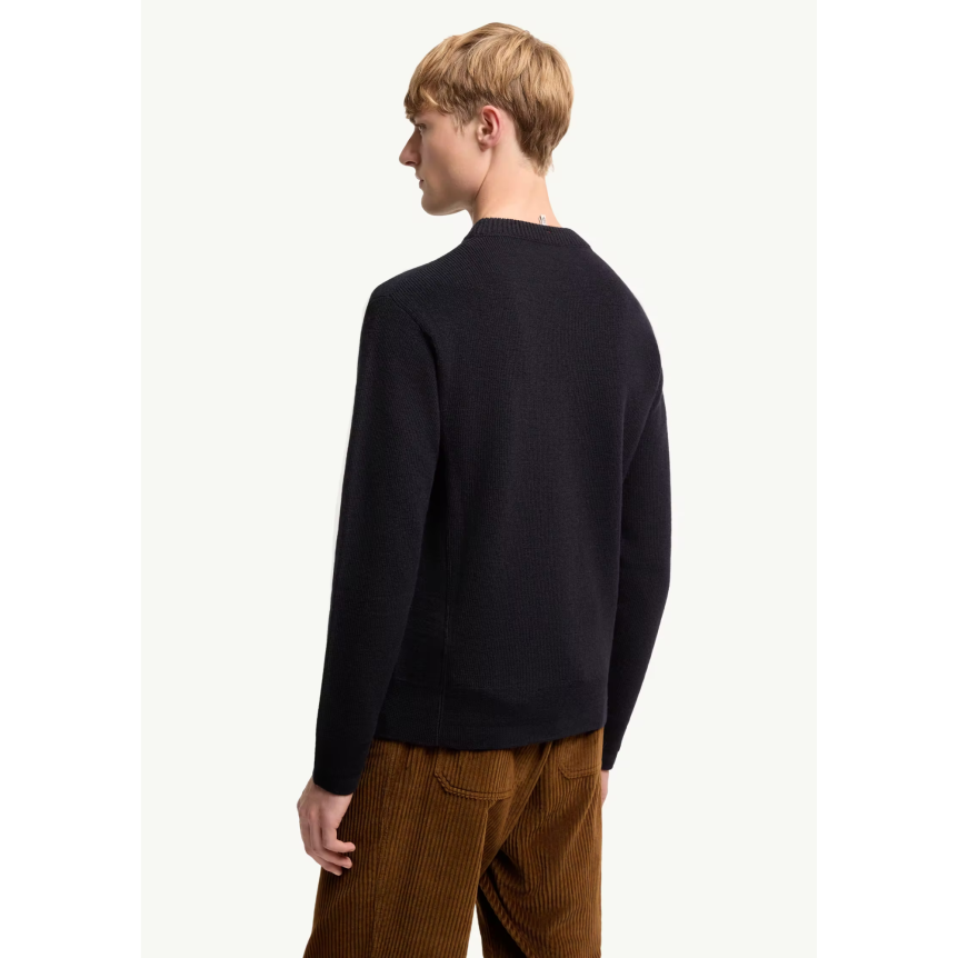 Pull col rond MONCLER laine bleu marine logo Grenoble Collection