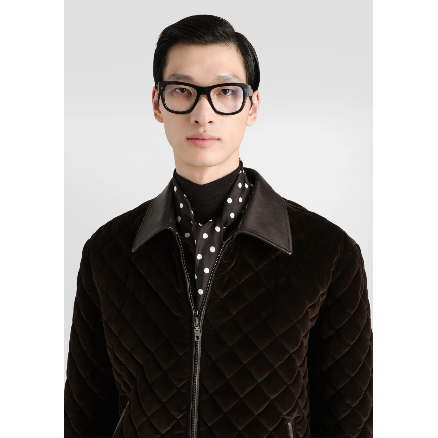 Blouson aviateur DOLCE & GABBANA velours matelassé losange marron col cuir