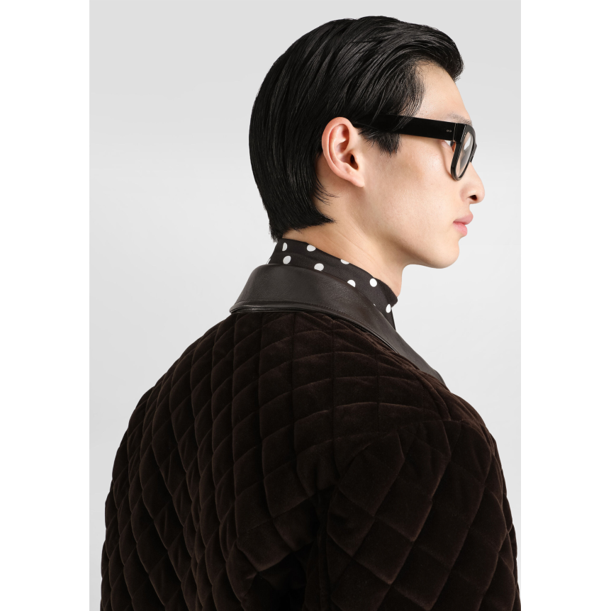 Blouson aviateur DOLCE & GABBANA velours matelassé losange marron col cuir
