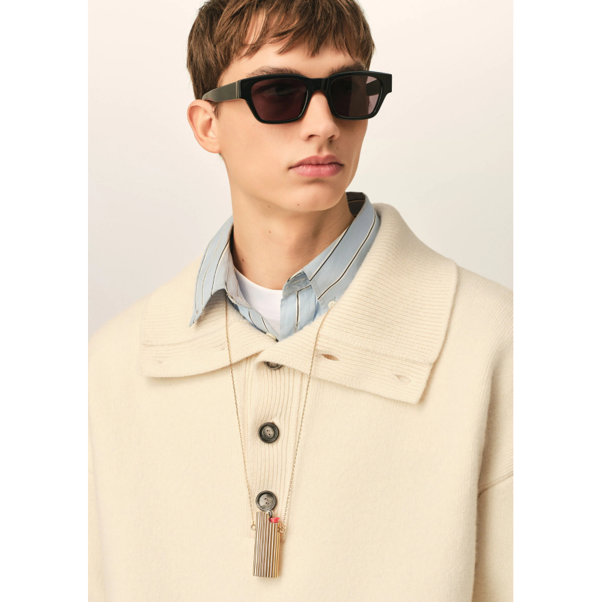 Pull AMI Paris col camionneur à boutons en maille laine écrue