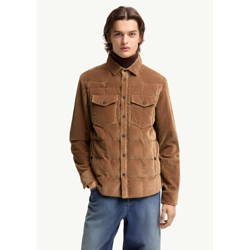 Sur Chemise doudoune MONCLER Gelt velours côtelé marron clair Grenoble Collection