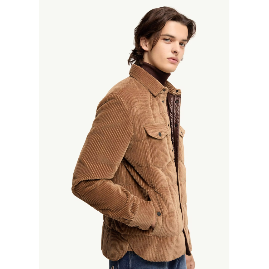 Sur Chemise doudoune MONCLER Gelt velours côtelé marron clair Grenoble Collection