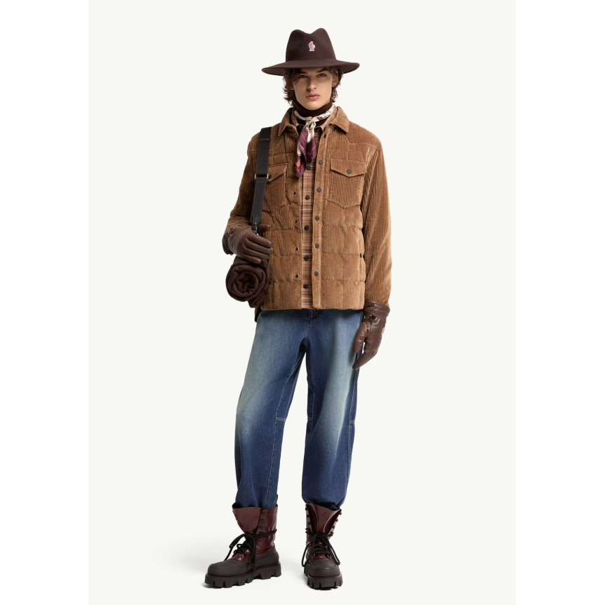 Sur Chemise doudoune MONCLER Gelt velours côtelé marron clair Grenoble Collection