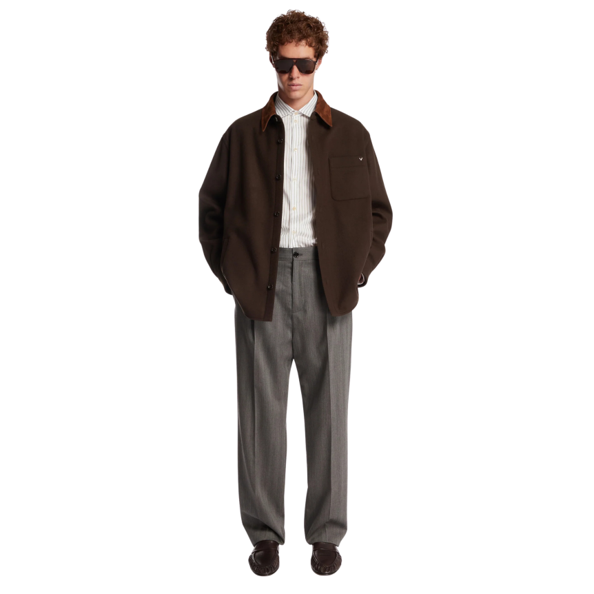 Pantalon droit ajusté VALENTINO laine rayures chevrons gris
