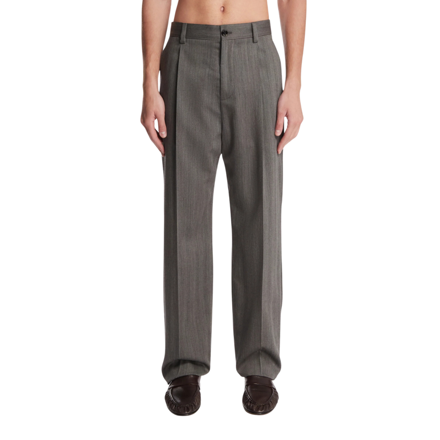 Pantalon droit ajusté VALENTINO laine rayures chevrons gris