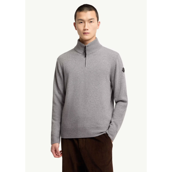 Pull col montant zippé MONCLER laine vierge polyamide cachemire gris