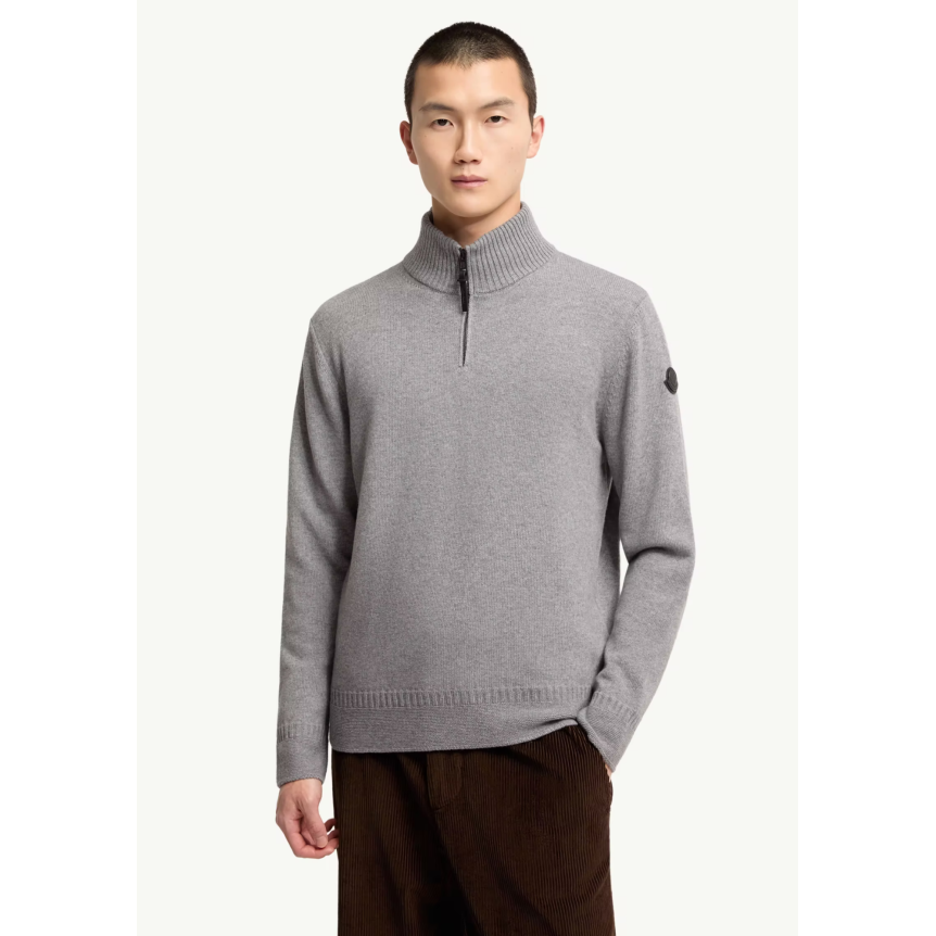 Pull col montant zippé MONCLER laine vierge polyamide cachemire gris