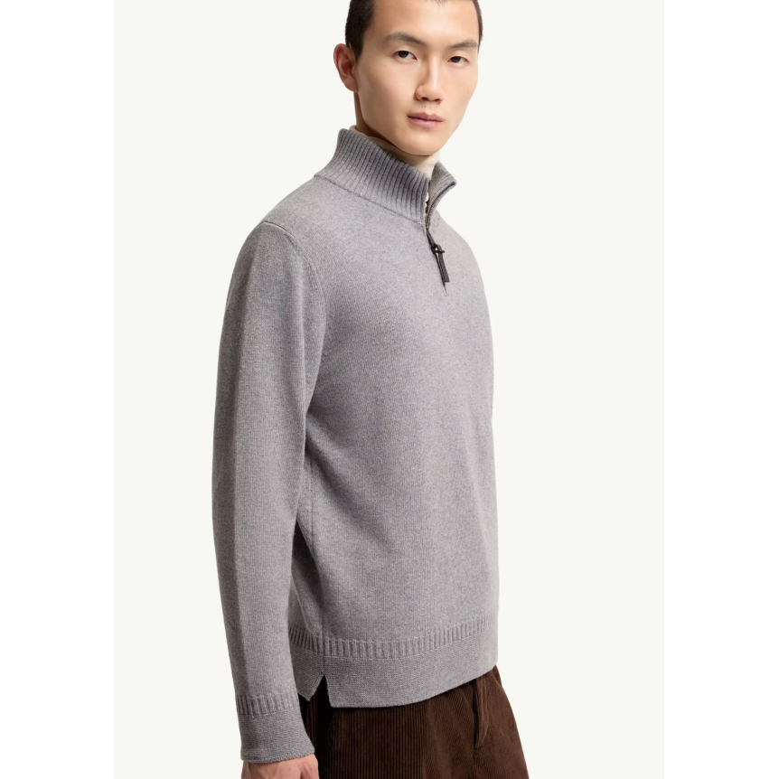 Pull col montant zippé MONCLER laine vierge polyamide cachemire gris