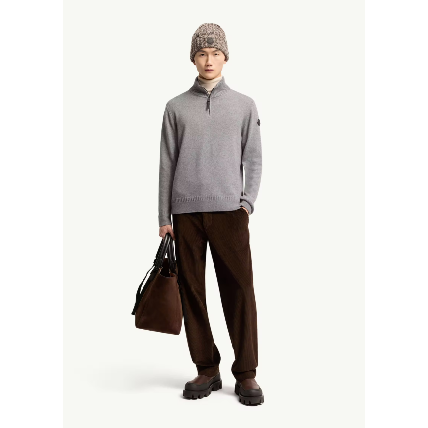 Pull col montant zippé MONCLER laine vierge polyamide cachemire gris