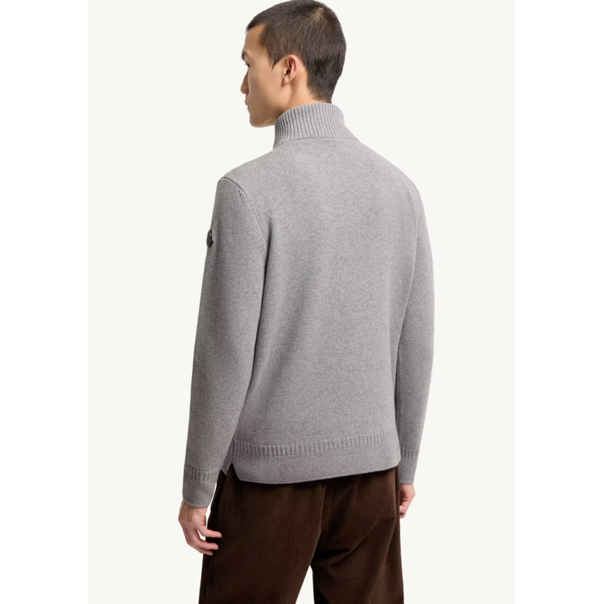 Pull col montant zippé MONCLER laine vierge polyamide cachemire gris