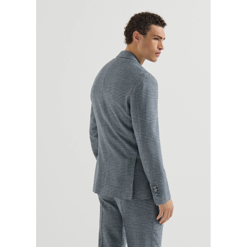 Veste croisée déstructurée BRUNELLO CUCINELLI laine cachemire Prince de Galles carreaux bleu