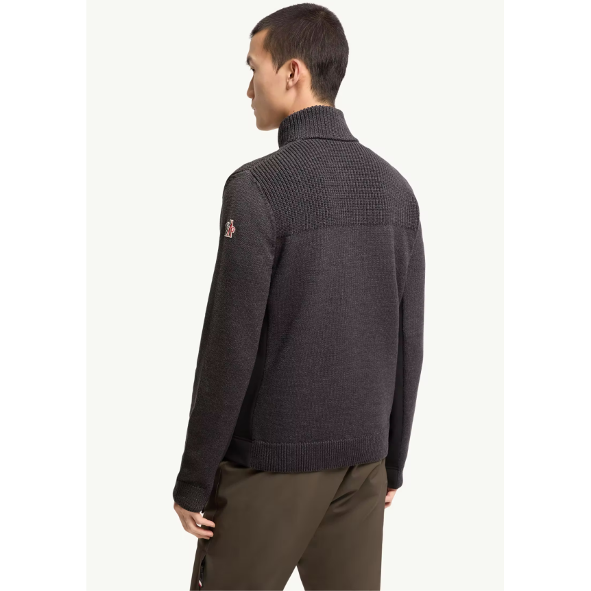 Cardigan zippé MONCLER col roulé laine vierge gris Grenoble Collection