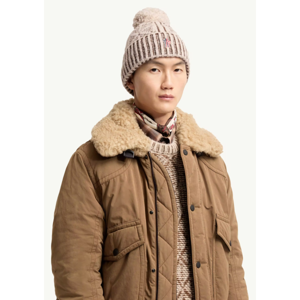 Bonnet MONCLER en laine alpaga mélangé beige marron avec pompon Grenoble Collection