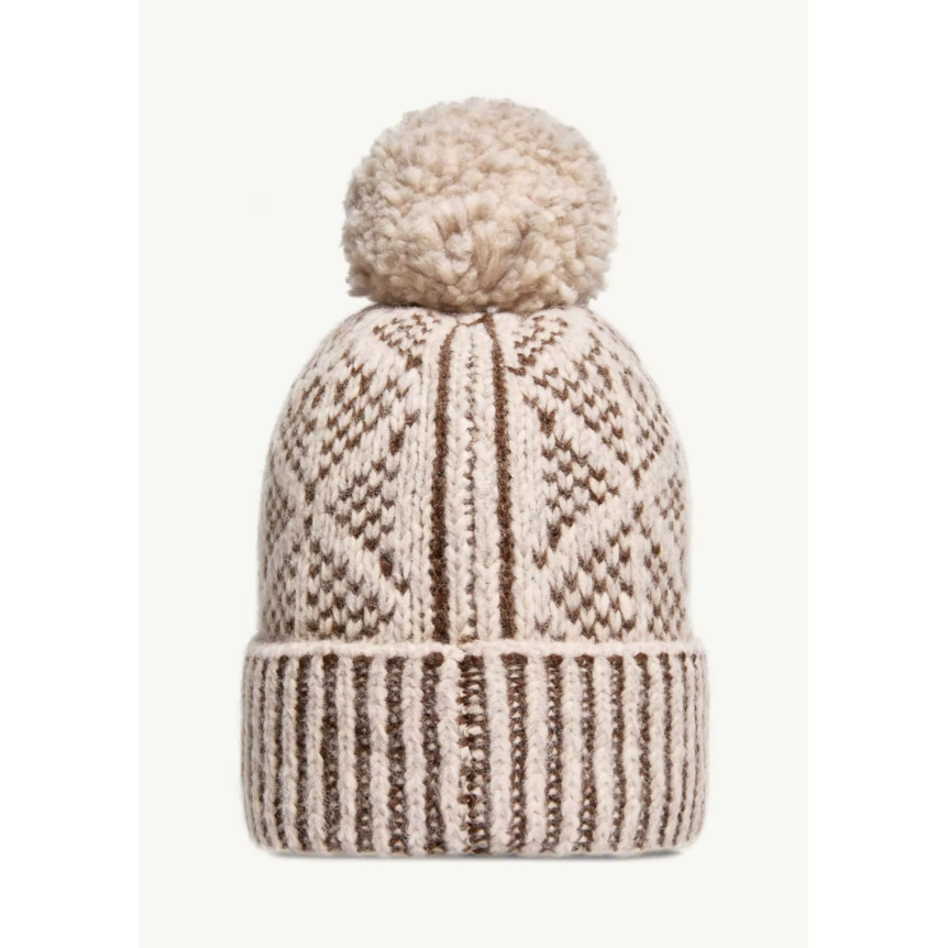 Bonnet MONCLER en laine alpaga mélangé beige marron avec pompon Grenoble Collection