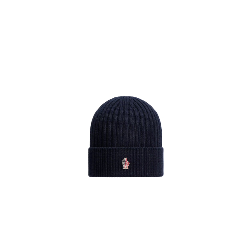 Bonnet MONCLER laine vierge côtelée bleu marine Grenoble Collectione