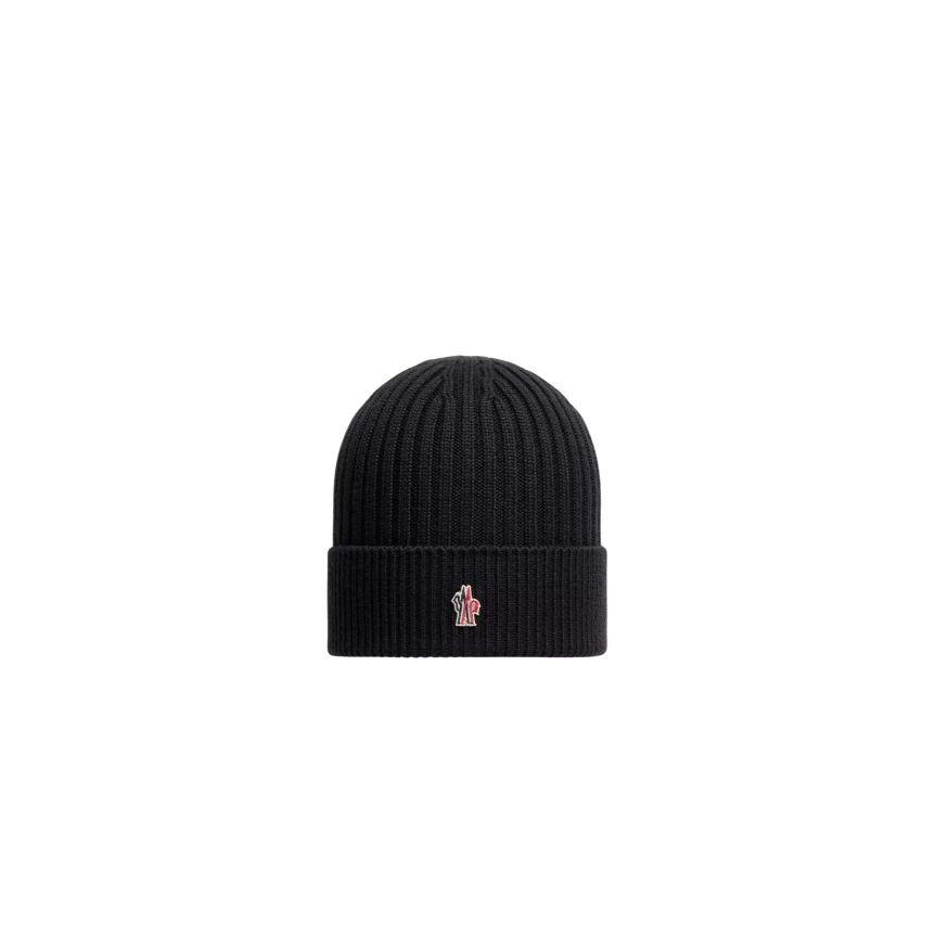 Bonnet MONCLER laine vierge côtelée noire Grenoble Collection