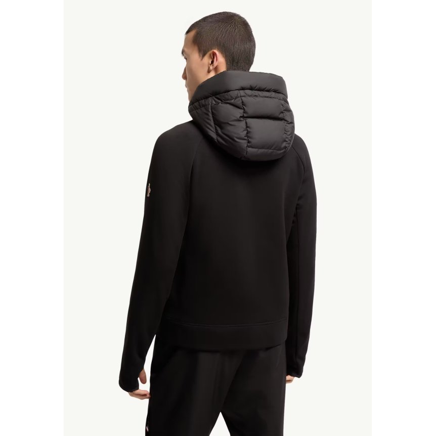 Cardigan zippé à capuche MONCLER bi matière laine et Polartec matelassé noir Grenoble Collection