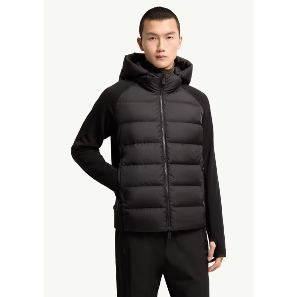 Cardigan zippé à capuche MONCLER bi matière laine et Polartec matelassé noir Grenoble Collection