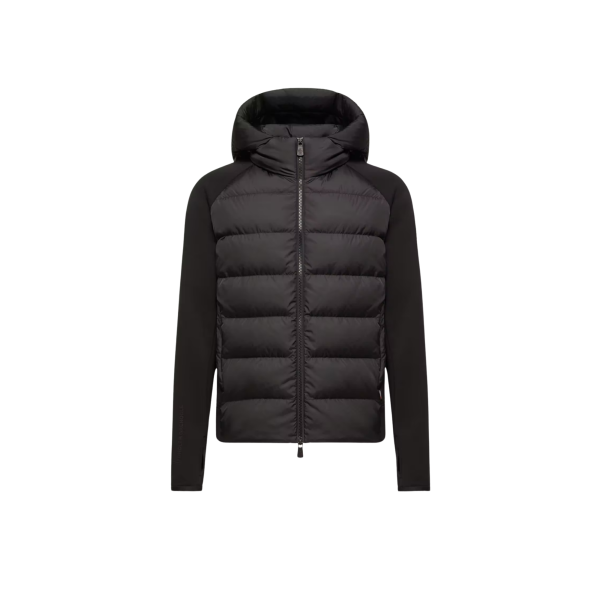 Cardigan zippé à capuche MONCLER bi matière laine et Polartec matelassé noir Grenoble Collection