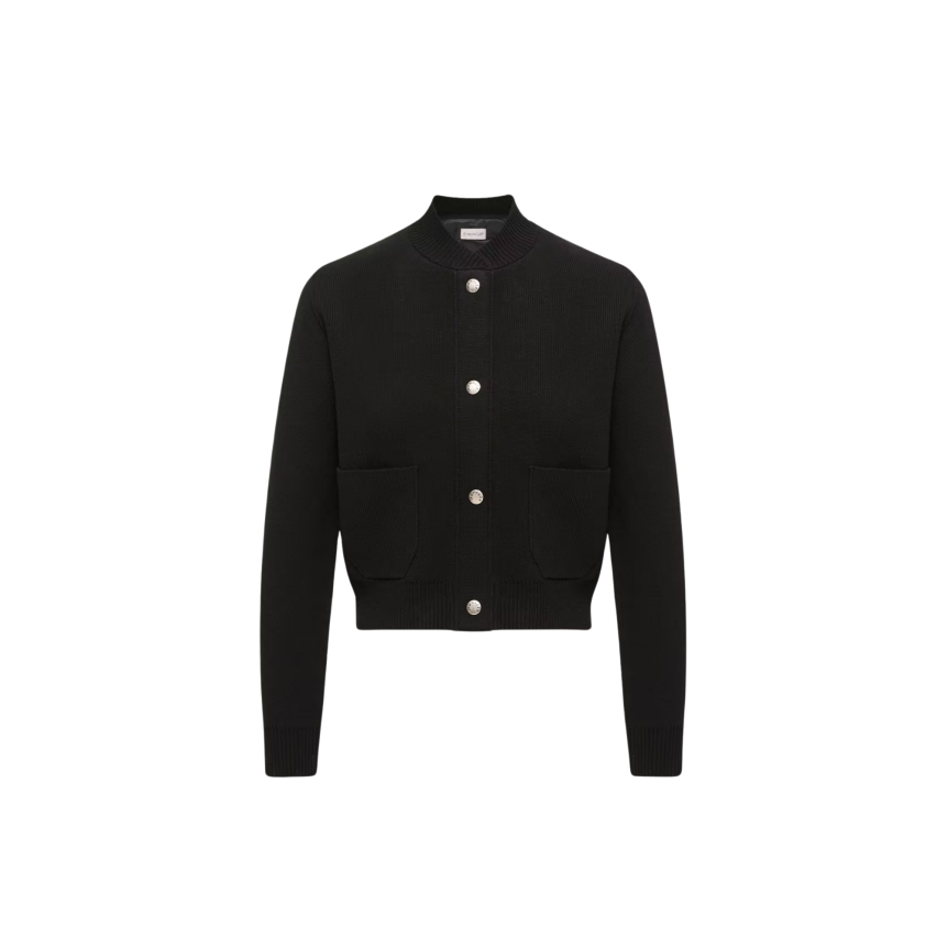 Cardigan à bouton pression MONCLER laine cachemire mélangé noir dos matelassé poches