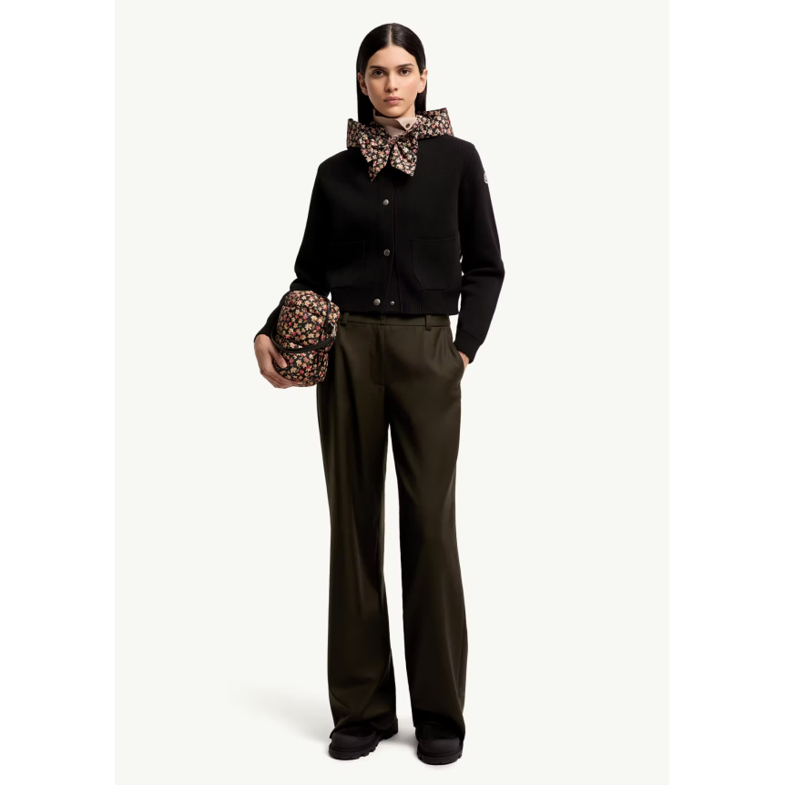 Cardigan à bouton pression MONCLER laine cachemire mélangé noir dos matelassé poches