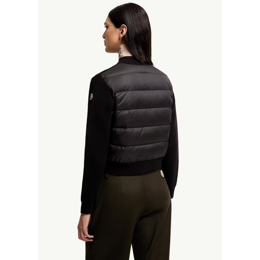 Cardigan à bouton pression MONCLER laine cachemire mélangé noir dos matelassé poches