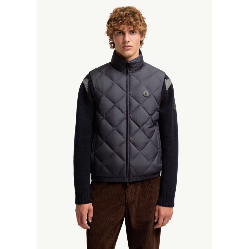 Doudoune sans manches MONCLER Chobe à matelassage bleu marine en losanges