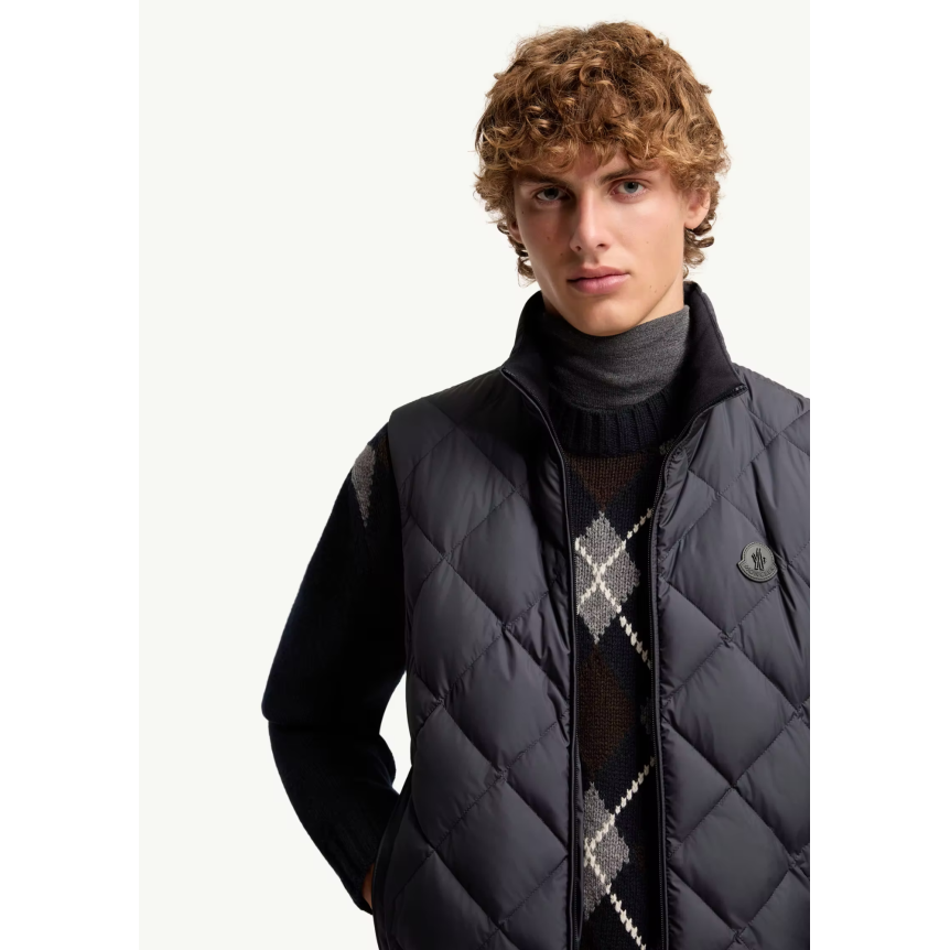Doudoune sans manches MONCLER Chobe à matelassage bleu marine en losanges