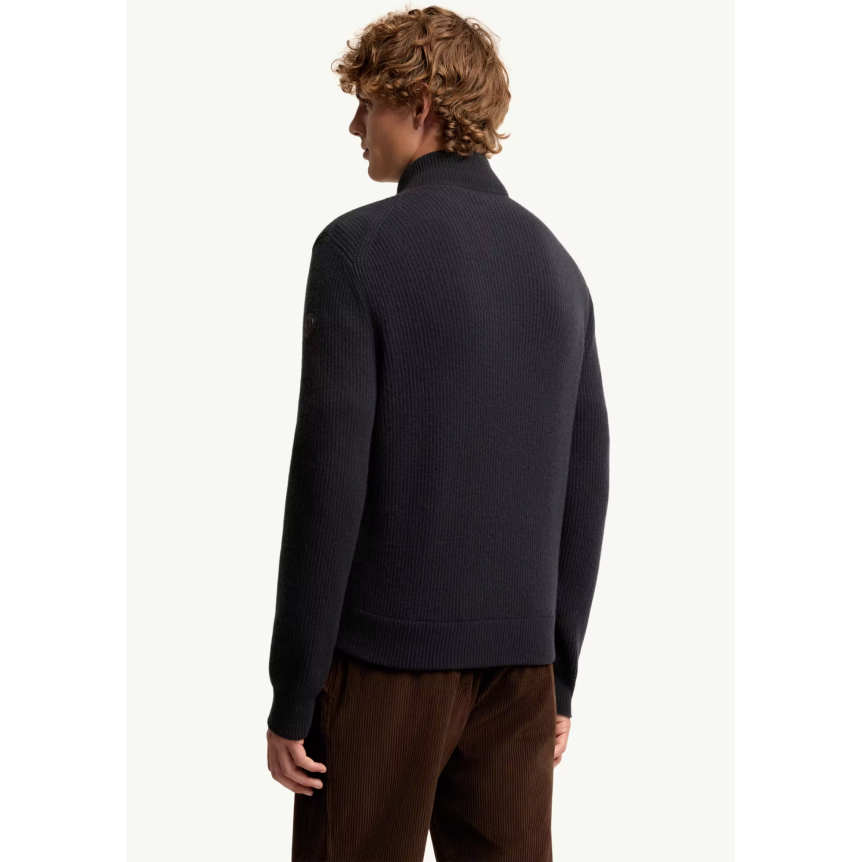 Cardigan zippé en laine et cachemire bleu marine MONCLER rembourré de duvet losange