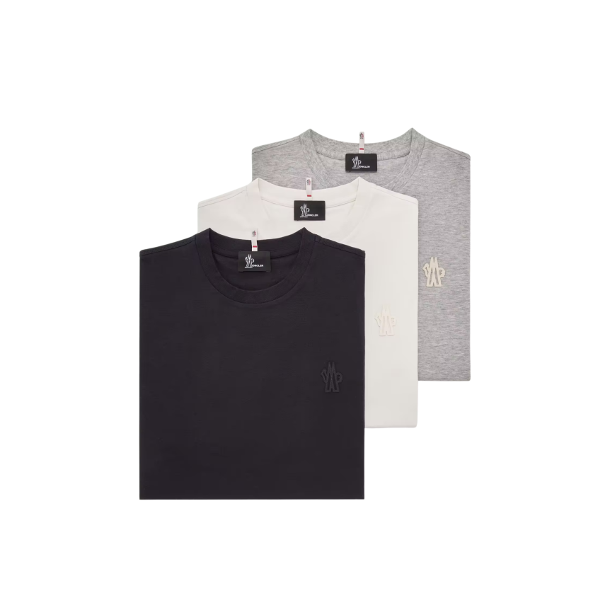 Lot de 3 t-shirts MONCLER coton blanc gris bleu marine Grenoble collection