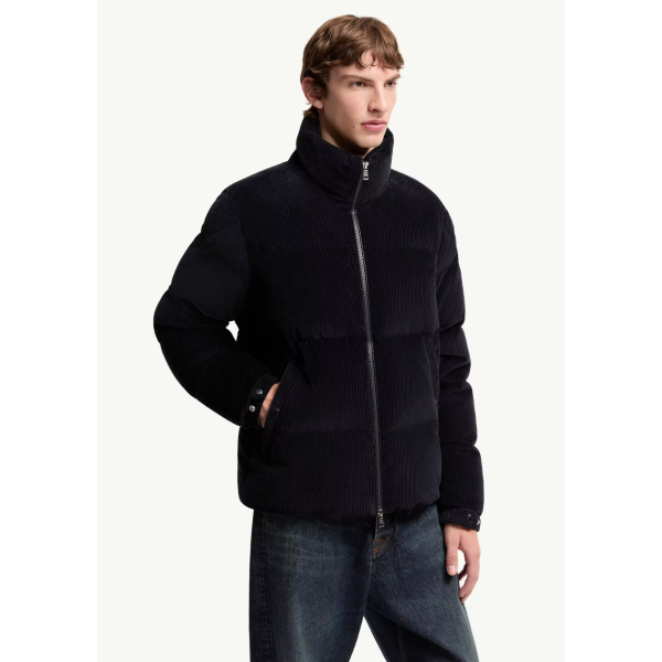 Doudoune courte MONCLER Esparron en coton velours côtelé bleu marine