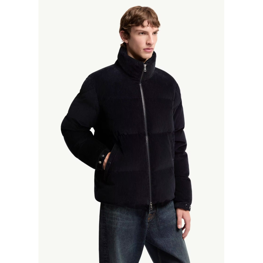 Doudoune courte MONCLER Esparron en coton velours côtelé bleu marine