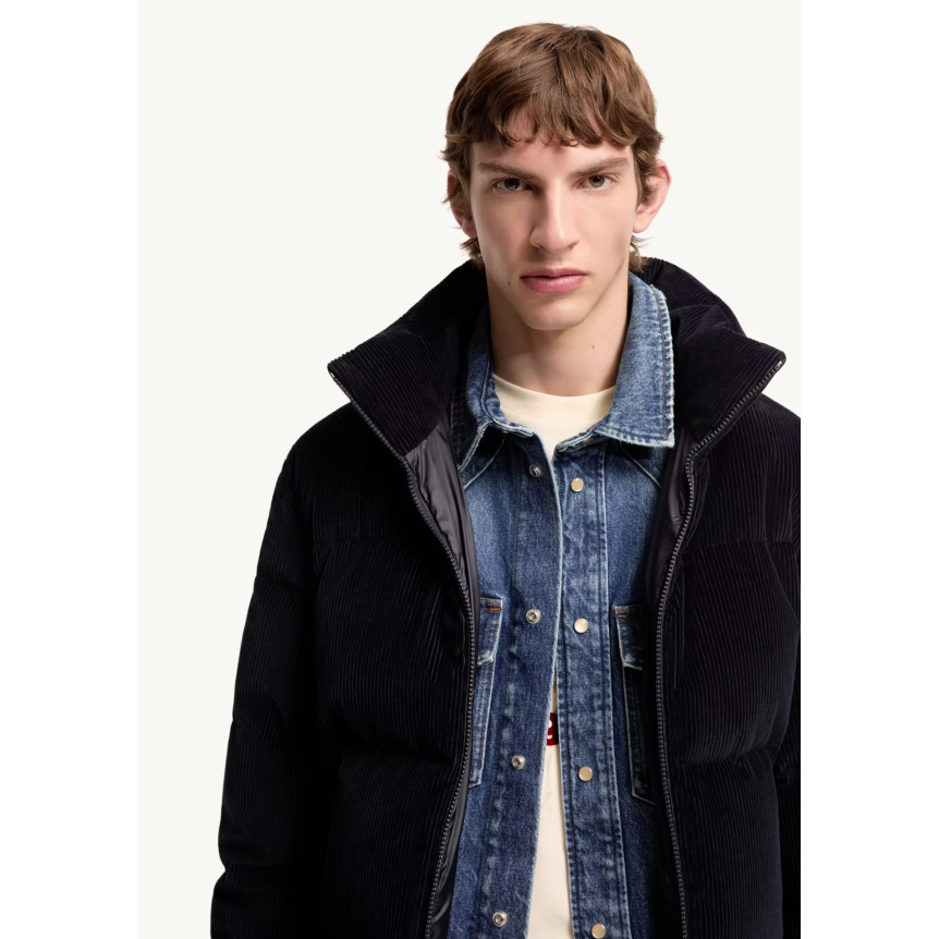 Doudoune courte MONCLER Esparron en coton velours côtelé bleu marine